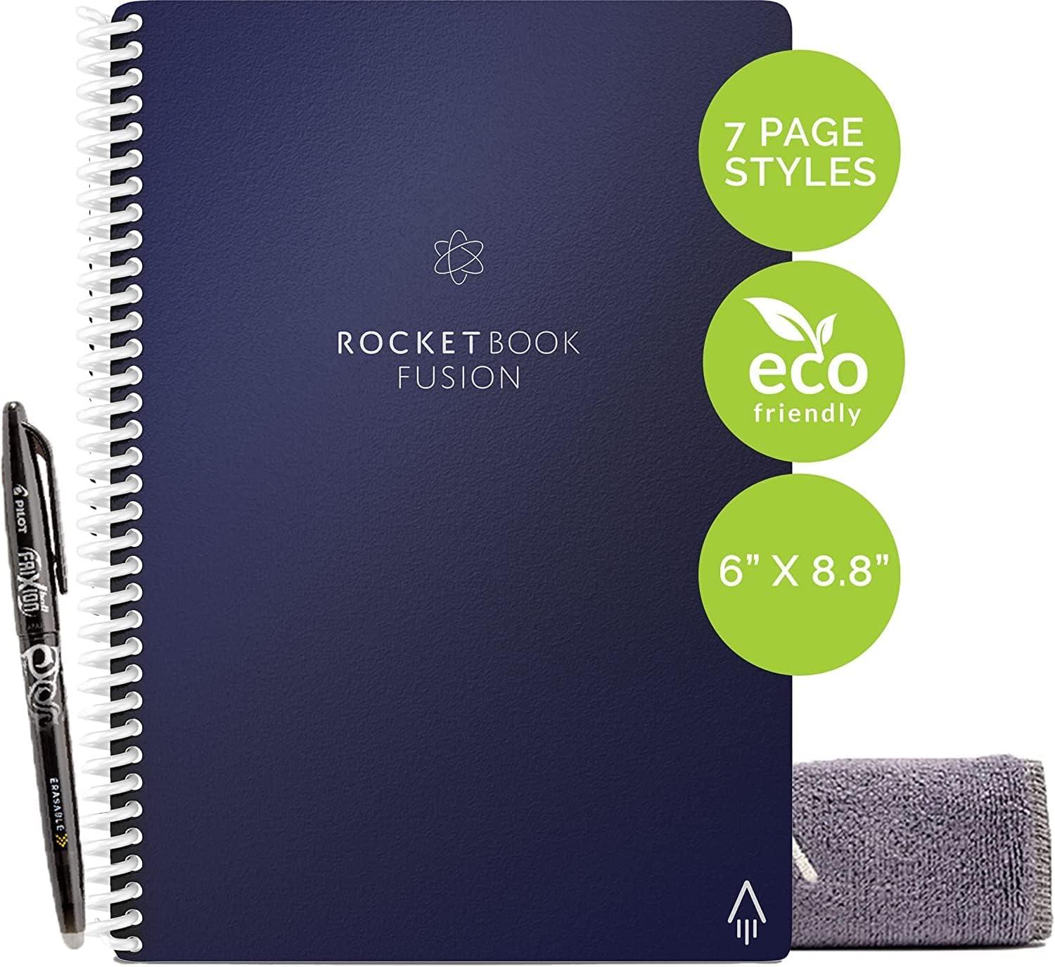 imageRocketbook Fusion Cahier de Notes Effacable To Do List Bloc Note Numerique Planificateur Notebook A5 Noir Listes de Tches Carnet Spirale 7 Styles Gadget Stylo Effacables Pilot Frixion InclusBleu nuit