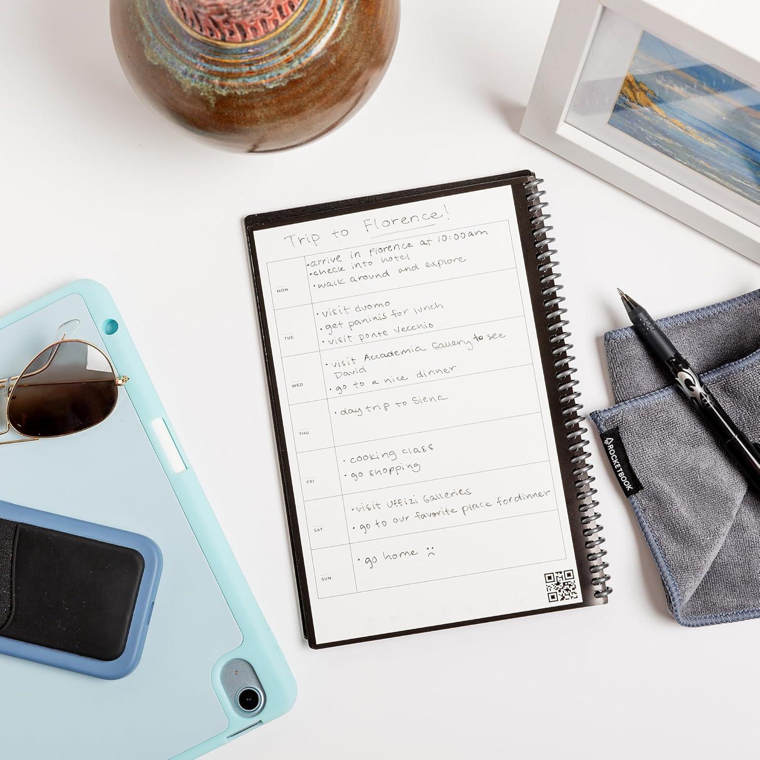 imageRocketbook Fusion Cahier de Notes Effacable To Do List Bloc Note Numerique Planificateur Notebook A5 Noir Listes de Tches Carnet Spirale 7 Styles Gadget Stylo Effacables Pilot Frixion InclusRouge