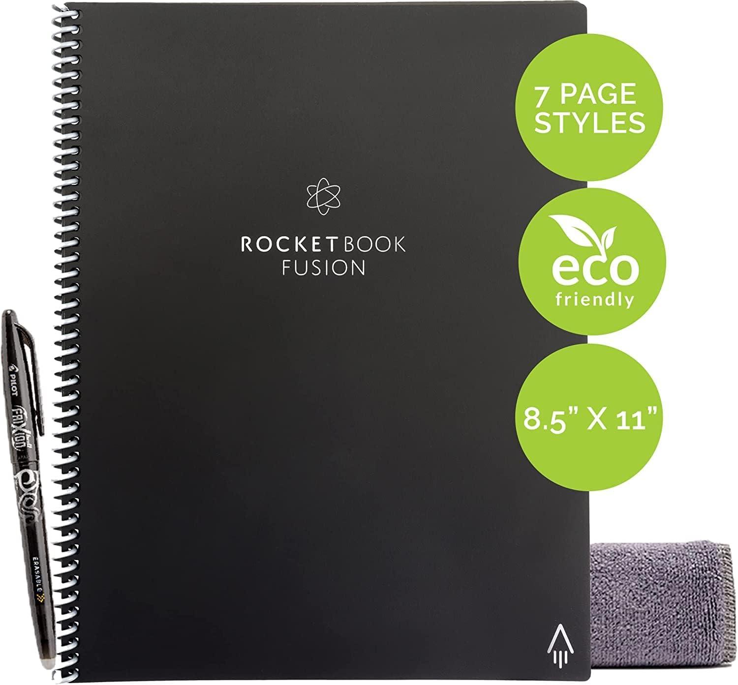 imageRocketbook Fusion Cahier de Notes Effacable To Do List Bloc Note Numerique Planificateur Notebook A5 Noir Listes de Tches Carnet Spirale 7 Styles Gadget Stylo Effacables Pilot Frixion InclusNoir