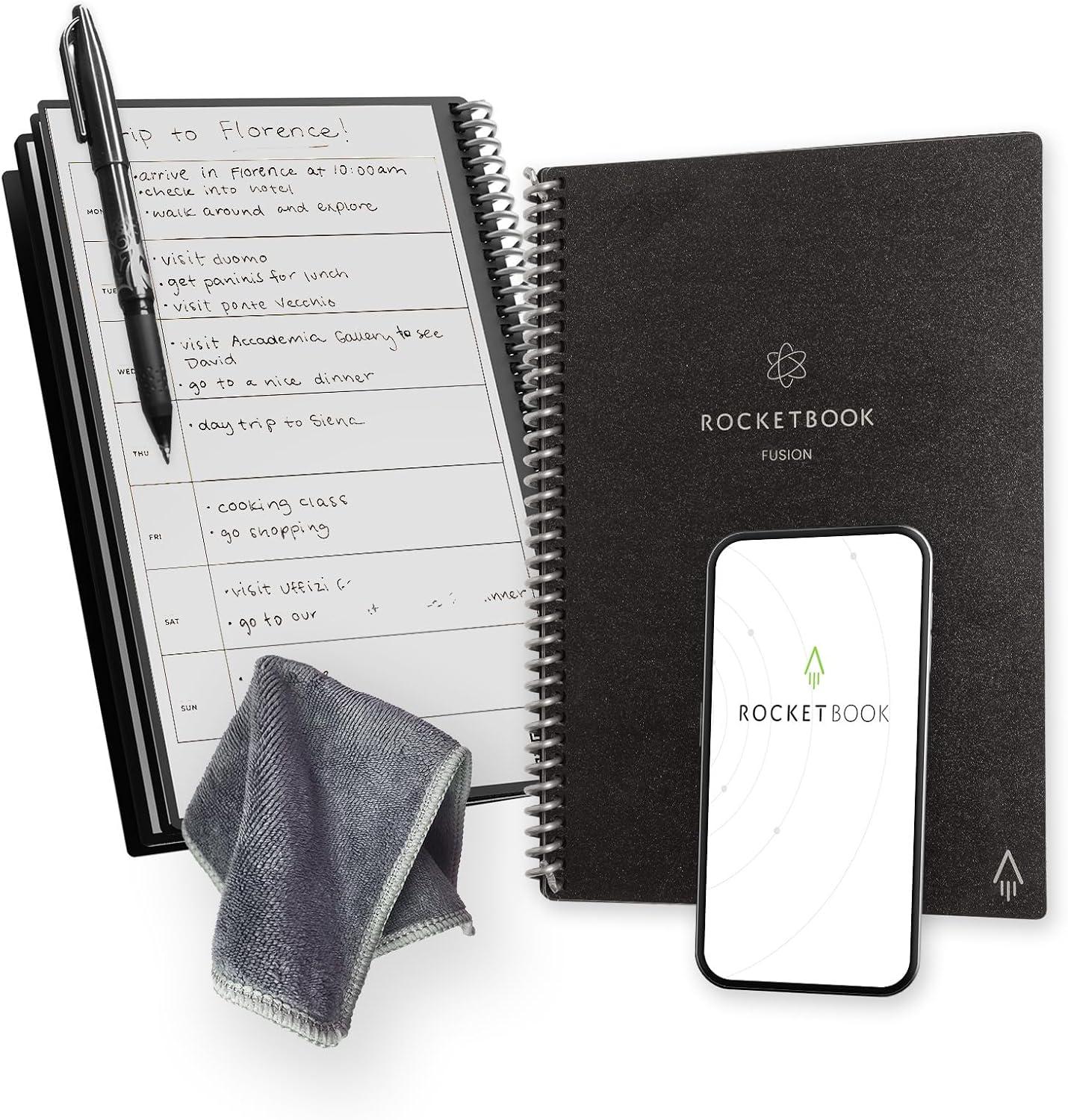 imageRocketbook Fusion Cahier de Notes Effacable To Do List Bloc Note Numerique Planificateur Notebook A5 Noir Listes de Tches Carnet Spirale 7 Styles Gadget Stylo Effacables Pilot Frixion InclusNoir