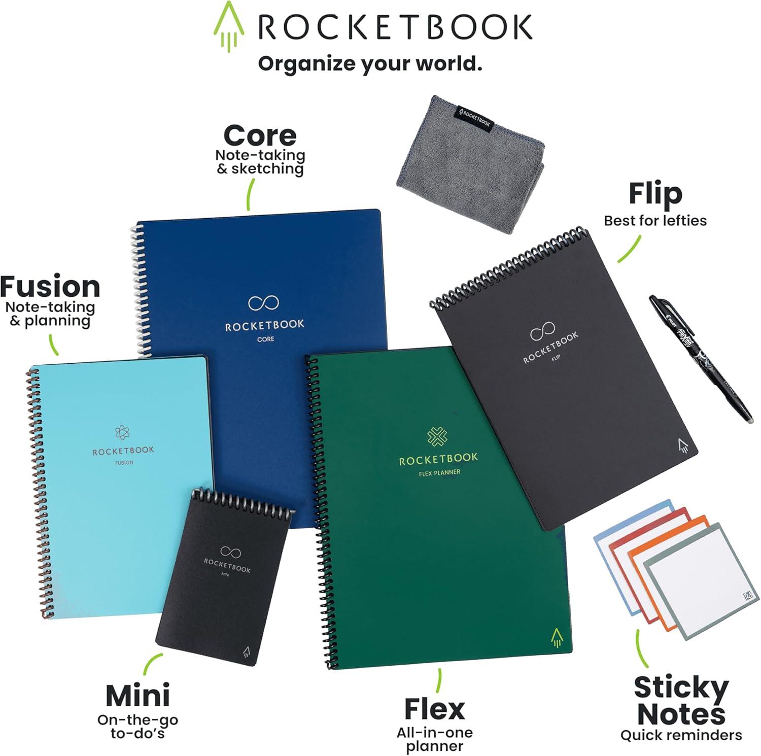 imageRocketbook Fusion Cahier de Notes Effacable To Do List Bloc Note Numerique Planificateur Notebook A5 Noir Listes de Tches Carnet Spirale 7 Styles Gadget Stylo Effacables Pilot Frixion InclusBleu canard