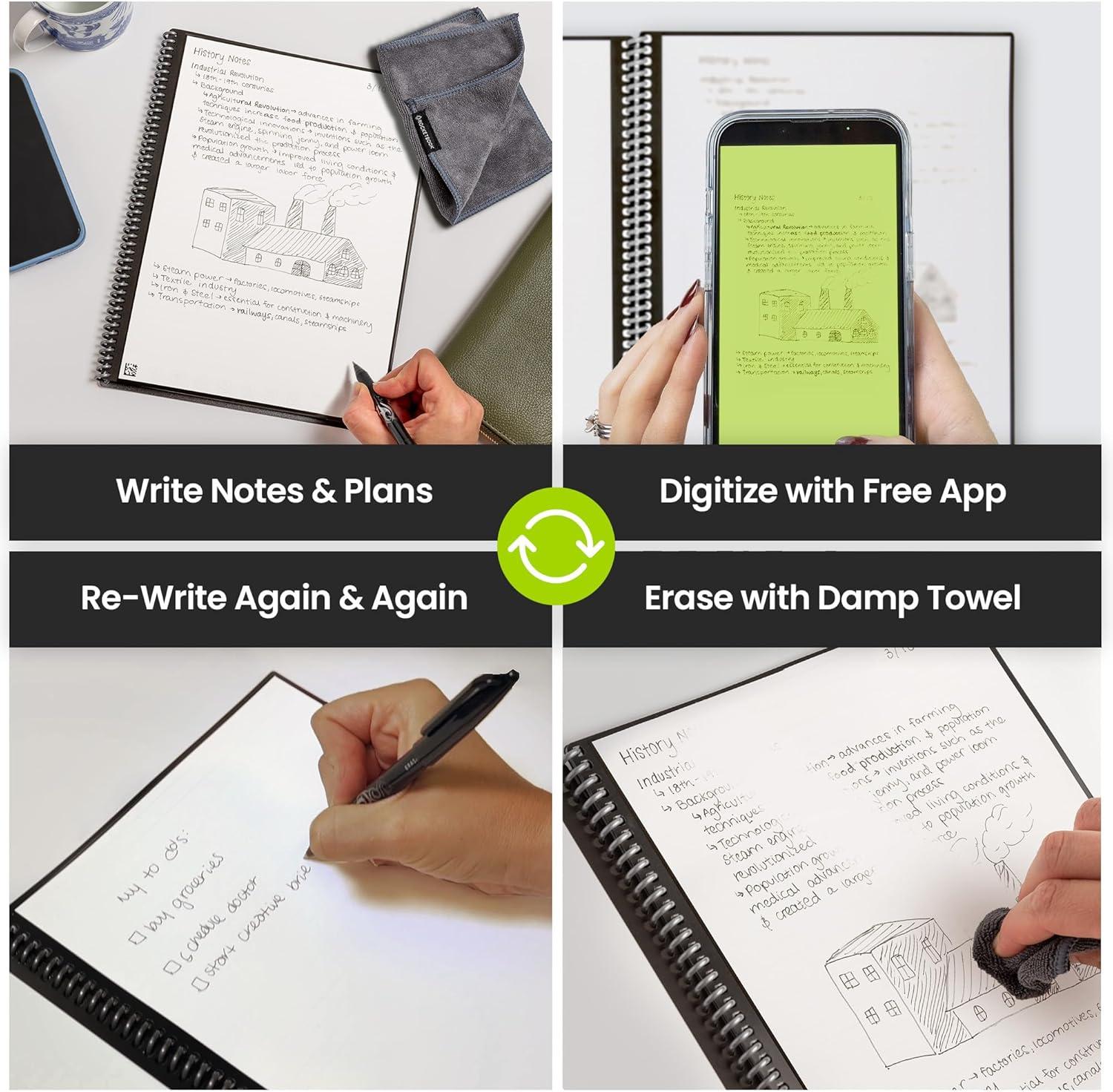 imageRocketbook Fusion Cahier de Notes Effacable To Do List Bloc Note Numerique Planificateur Notebook A5 Noir Listes de Tches Carnet Spirale 7 Styles Gadget Stylo Effacables Pilot Frixion InclusNoir