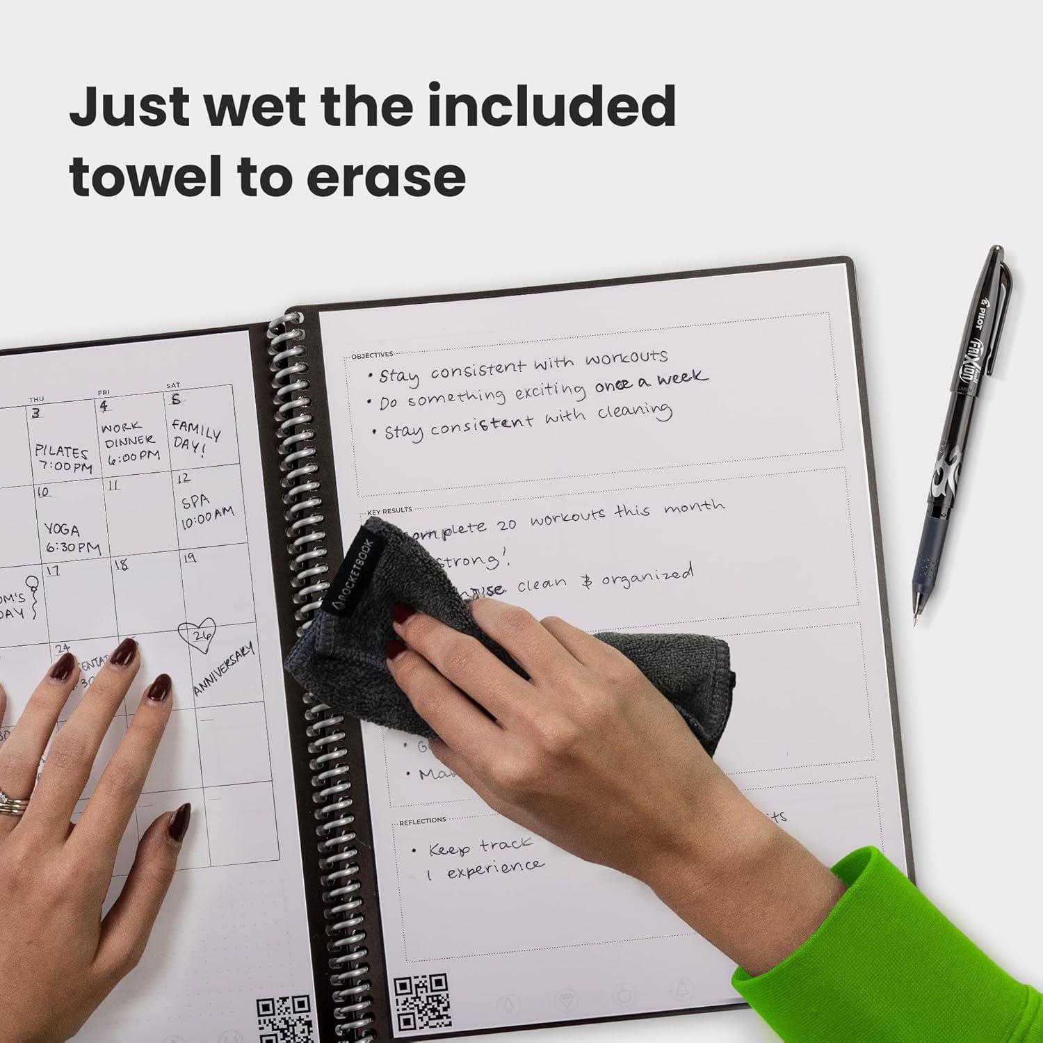 imageRocketbook Fusion Cahier de Notes Effacable To Do List Bloc Note Numerique Planificateur Notebook A5 Noir Listes de Tches Carnet Spirale 7 Styles Gadget Stylo Effacables Pilot Frixion InclusNoir