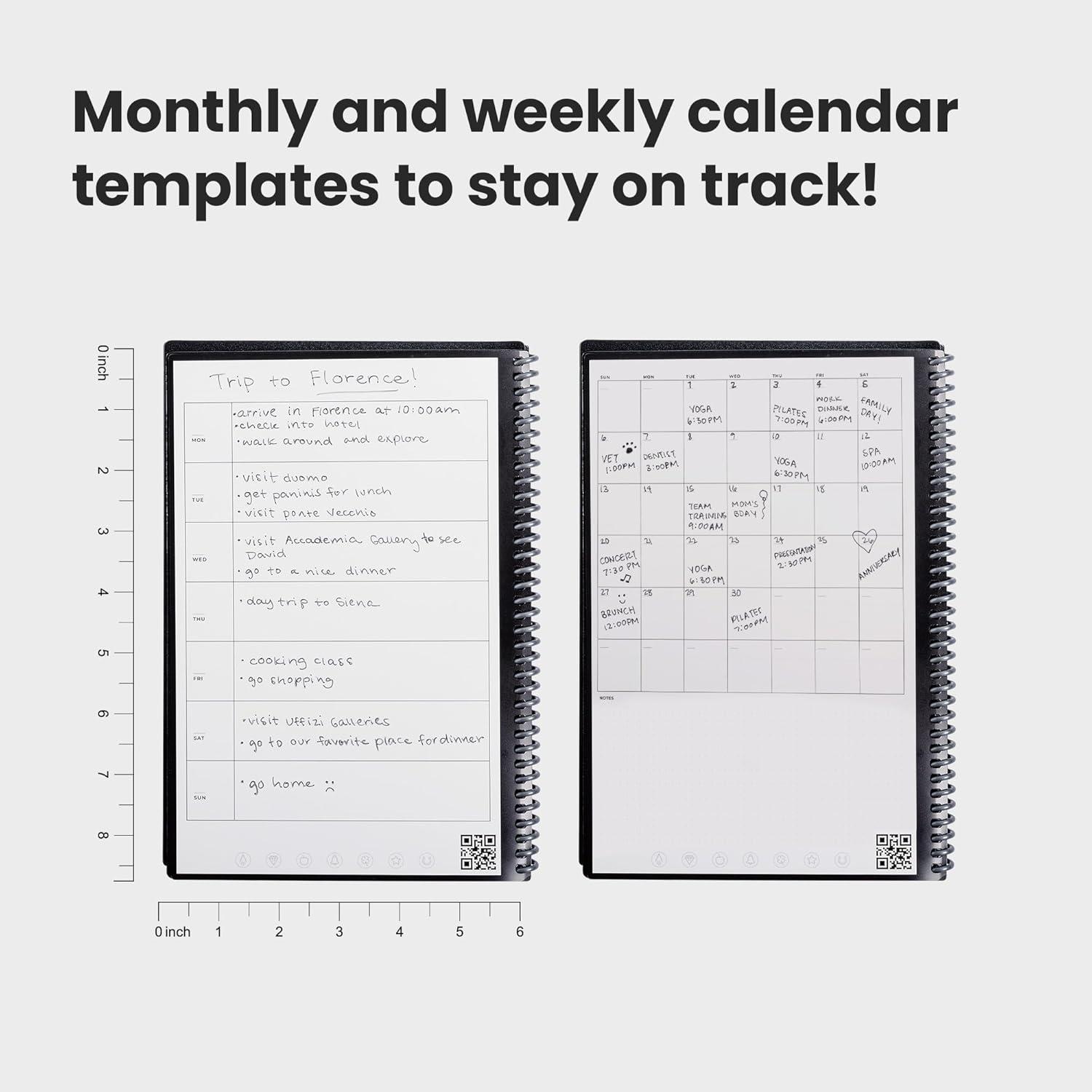 imageRocketbook Fusion Cahier de Notes Effacable To Do List Bloc Note Numerique Planificateur Notebook A5 Noir Listes de Tches Carnet Spirale 7 Styles Gadget Stylo Effacables Pilot Frixion InclusGris
