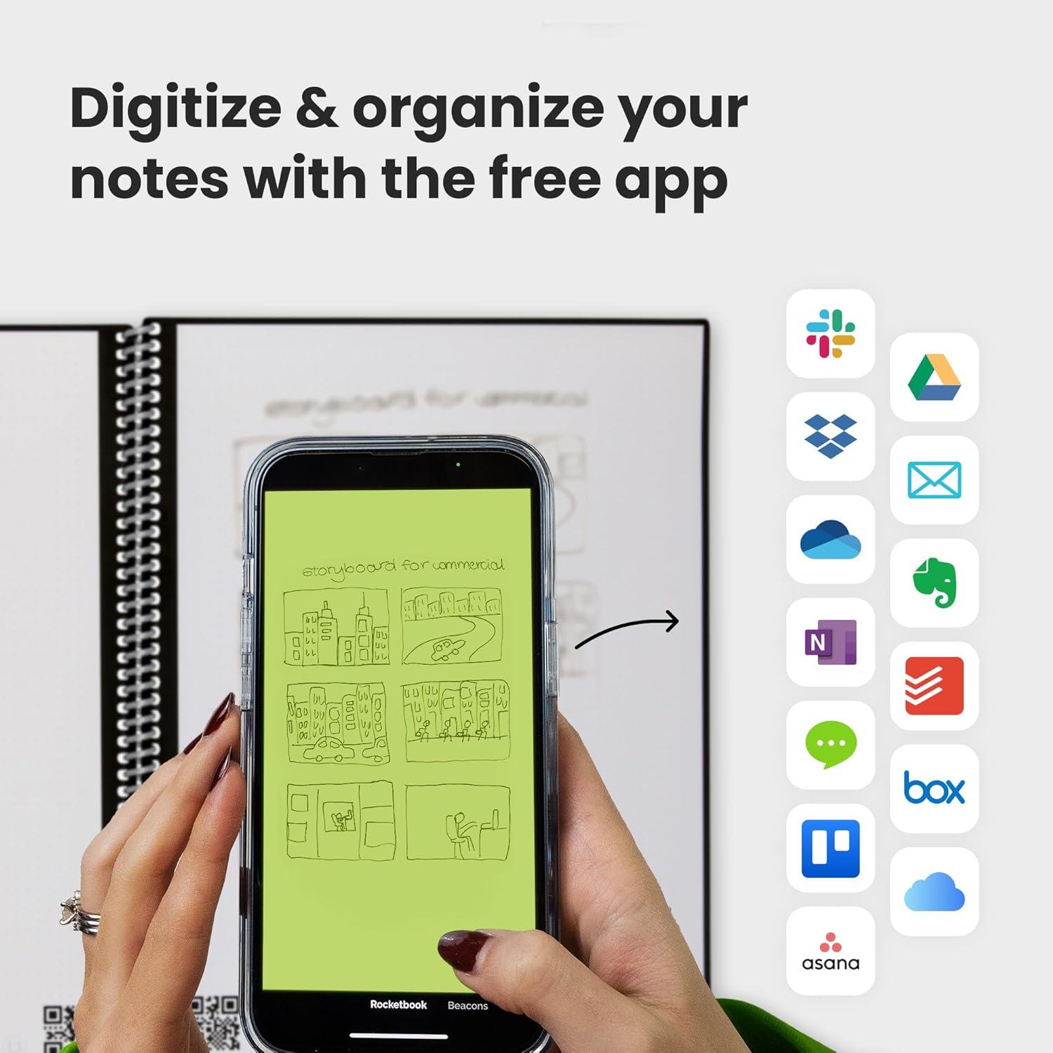 imageRocketbook Fusion Cahier de Notes Effacable To Do List Bloc Note Numerique Planificateur Notebook A5 Noir Listes de Tches Carnet Spirale 7 Styles Gadget Stylo Effacables Pilot Frixion InclusVert