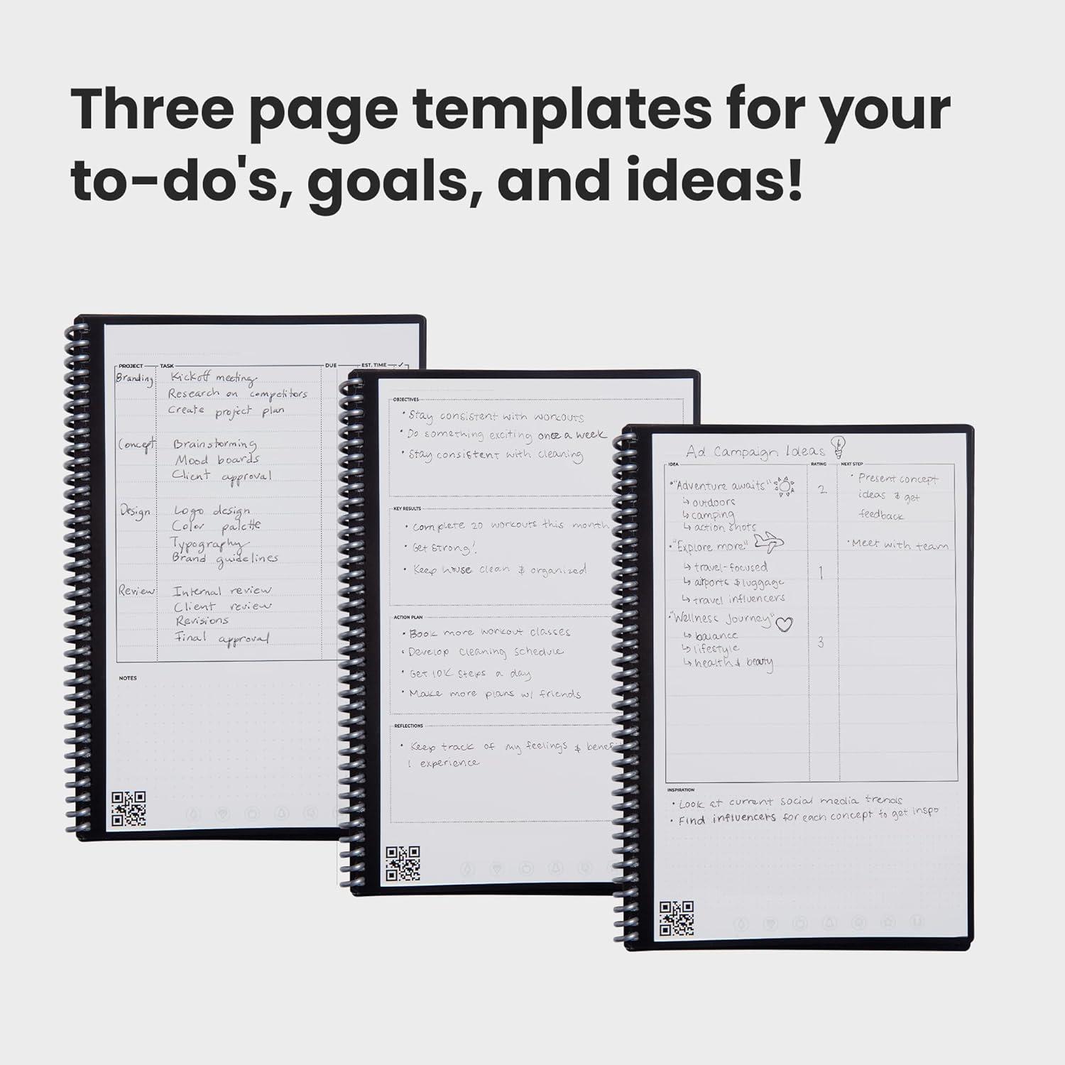 imageRocketbook Fusion Cahier de Notes Effacable To Do List Bloc Note Numerique Planificateur Notebook A5 Noir Listes de Tches Carnet Spirale 7 Styles Gadget Stylo Effacables Pilot Frixion InclusGris