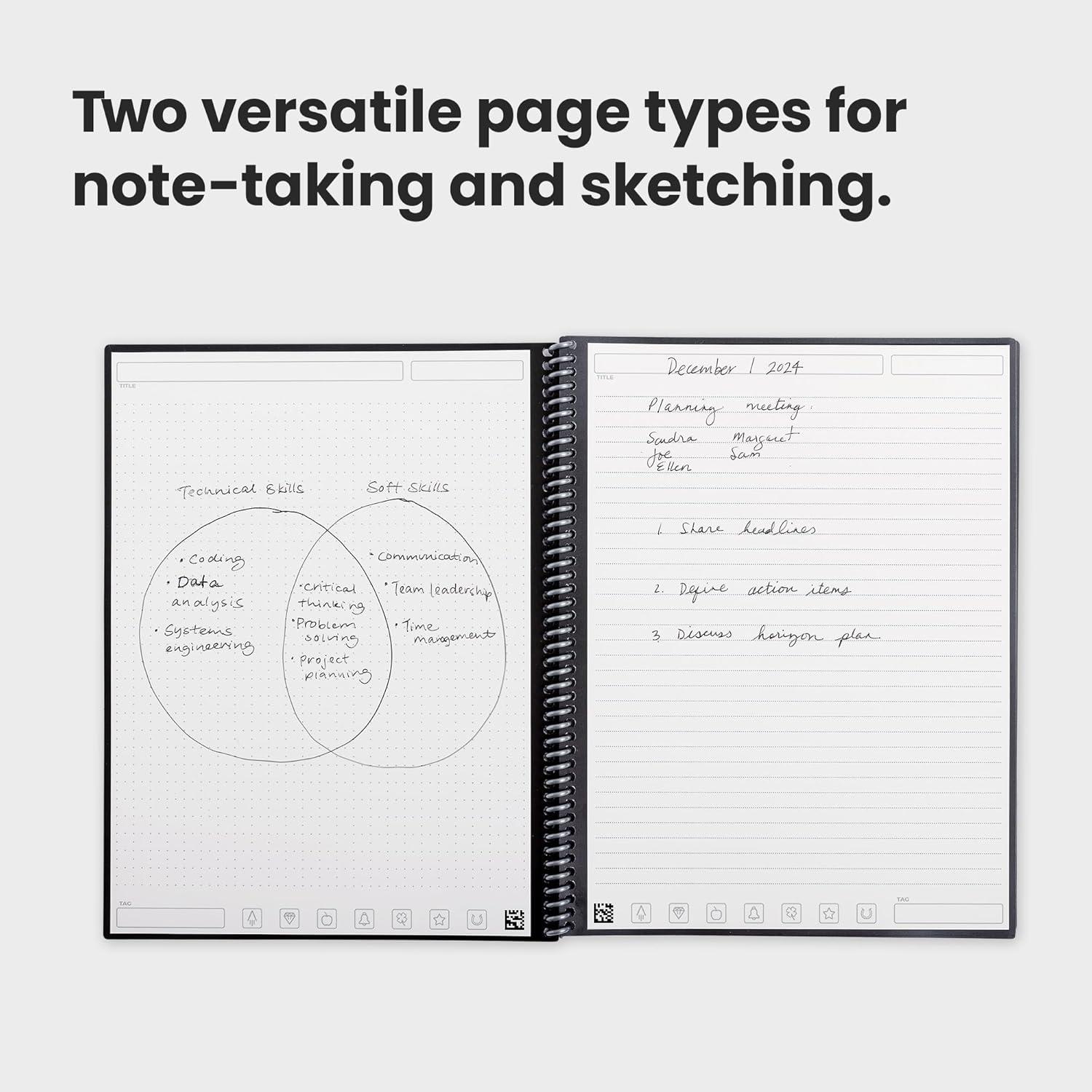 imageRocketbook Fusion Cahier de Notes Effacable To Do List Bloc Note Numerique Planificateur Notebook A5 Noir Listes de Tches Carnet Spirale 7 Styles Gadget Stylo Effacables Pilot Frixion InclusBleu nuit