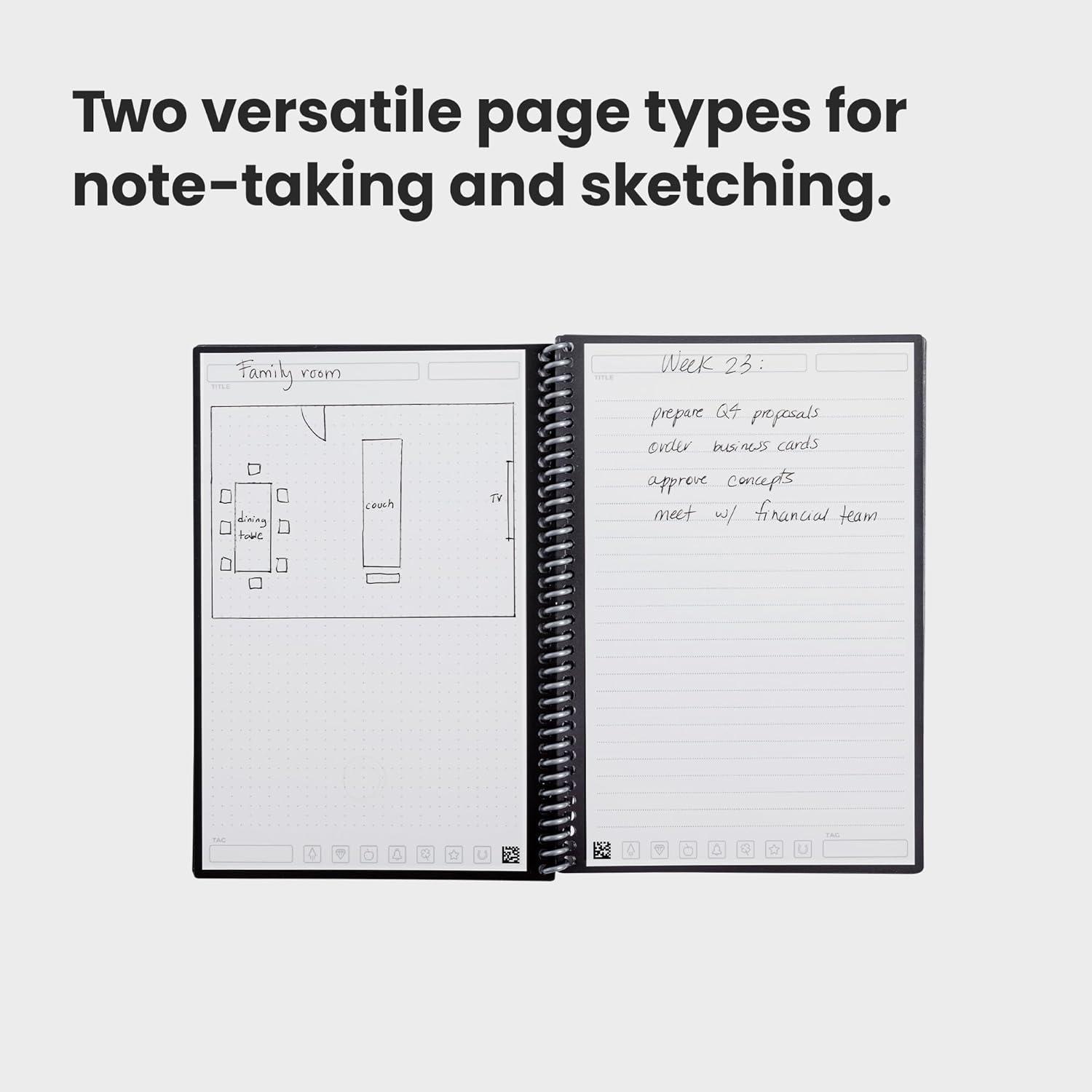 imageRocketbook Fusion Cahier de Notes Effacable To Do List Bloc Note Numerique Planificateur Notebook A5 Noir Listes de Tches Carnet Spirale 7 Styles Gadget Stylo Effacables Pilot Frixion InclusGris