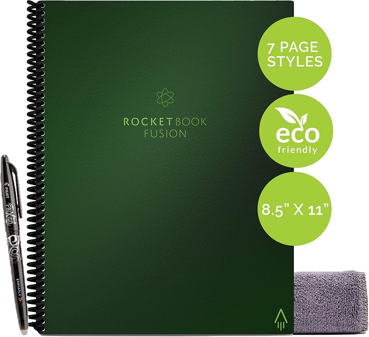imageRocketbook Fusion Cahier de Notes Effacable To Do List Bloc Note Numerique Planificateur Notebook A5 Noir Listes de Tches Carnet Spirale 7 Styles Gadget Stylo Effacables Pilot Frixion InclusVert