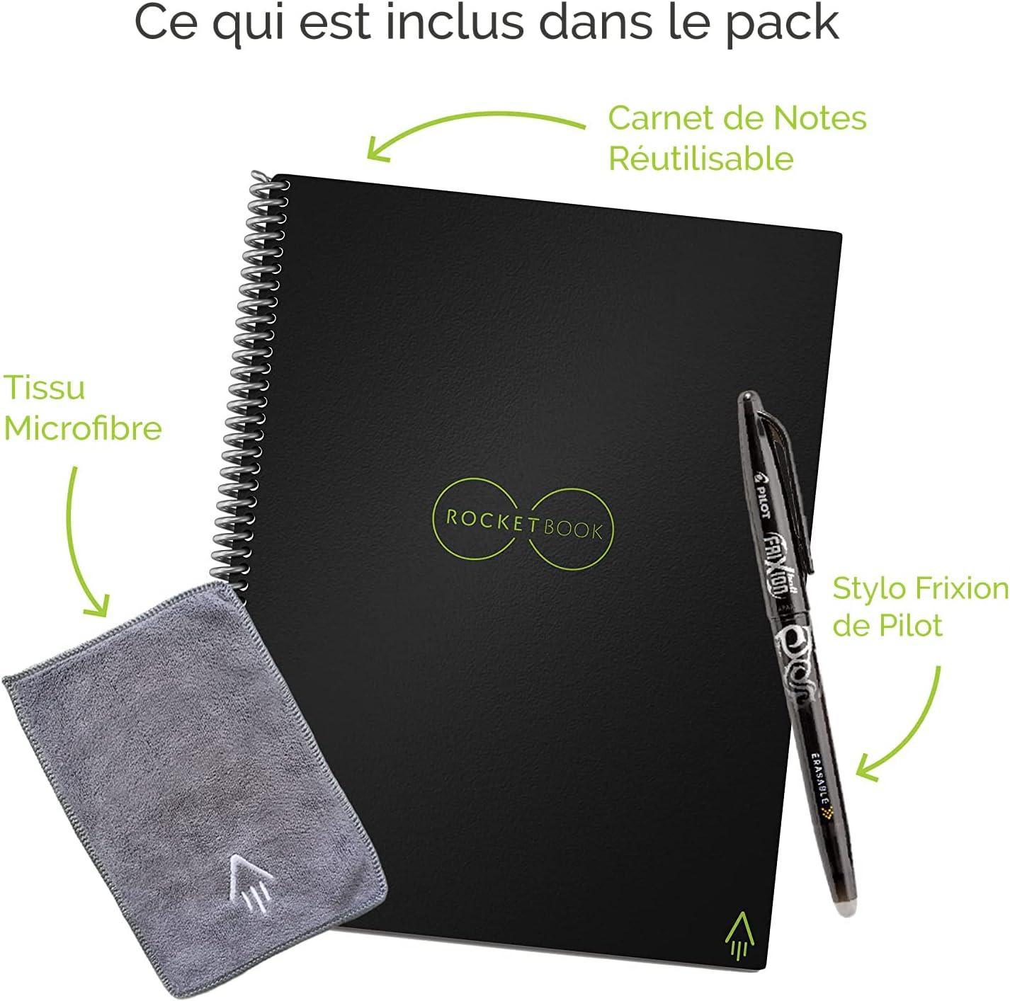 imageRocketbook Fusion Cahier de Notes Effacable To Do List Bloc Note Numerique Planificateur Notebook A5 Noir Listes de Tches Carnet Spirale 7 Styles Gadget Stylo Effacables Pilot Frixion InclusRouge