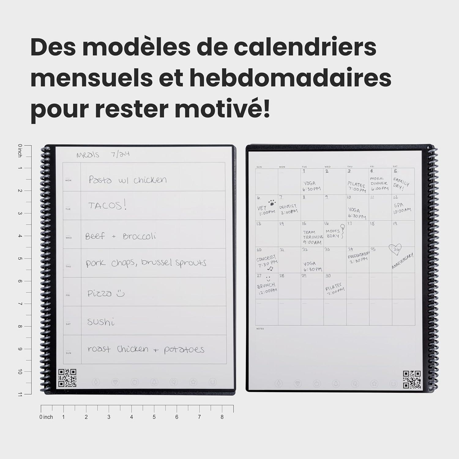 imageRocketbook Fusion Agenda Non Dat Rutilisable Taille Executive 15cm x 224cm Noir Objectifs Calendrier Mensuel et Hebdomadaire ToDo Lists Quotidiennes Pages Lignes et PointillesGris