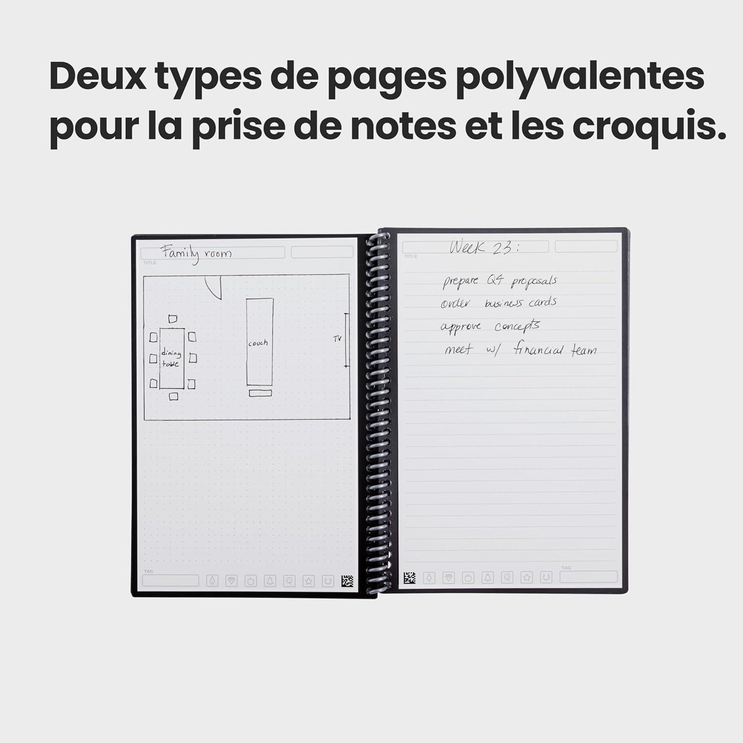 imageRocketbook Fusion Agenda Non Dat Rutilisable Taille Executive 15cm x 224cm Noir Objectifs Calendrier Mensuel et Hebdomadaire ToDo Lists Quotidiennes Pages Lignes et PointillesGirs