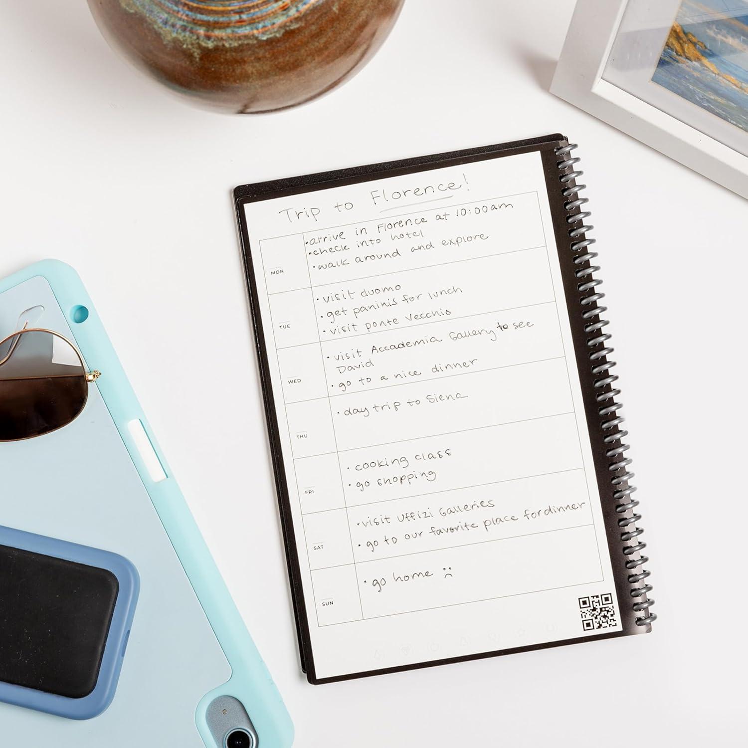 imageRocketbook Fusion Agenda Non Dat Rutilisable Taille Executive 15cm x 224cm Noir Objectifs Calendrier Mensuel et Hebdomadaire ToDo Lists Quotidiennes Pages Lignes et PointillesGirs