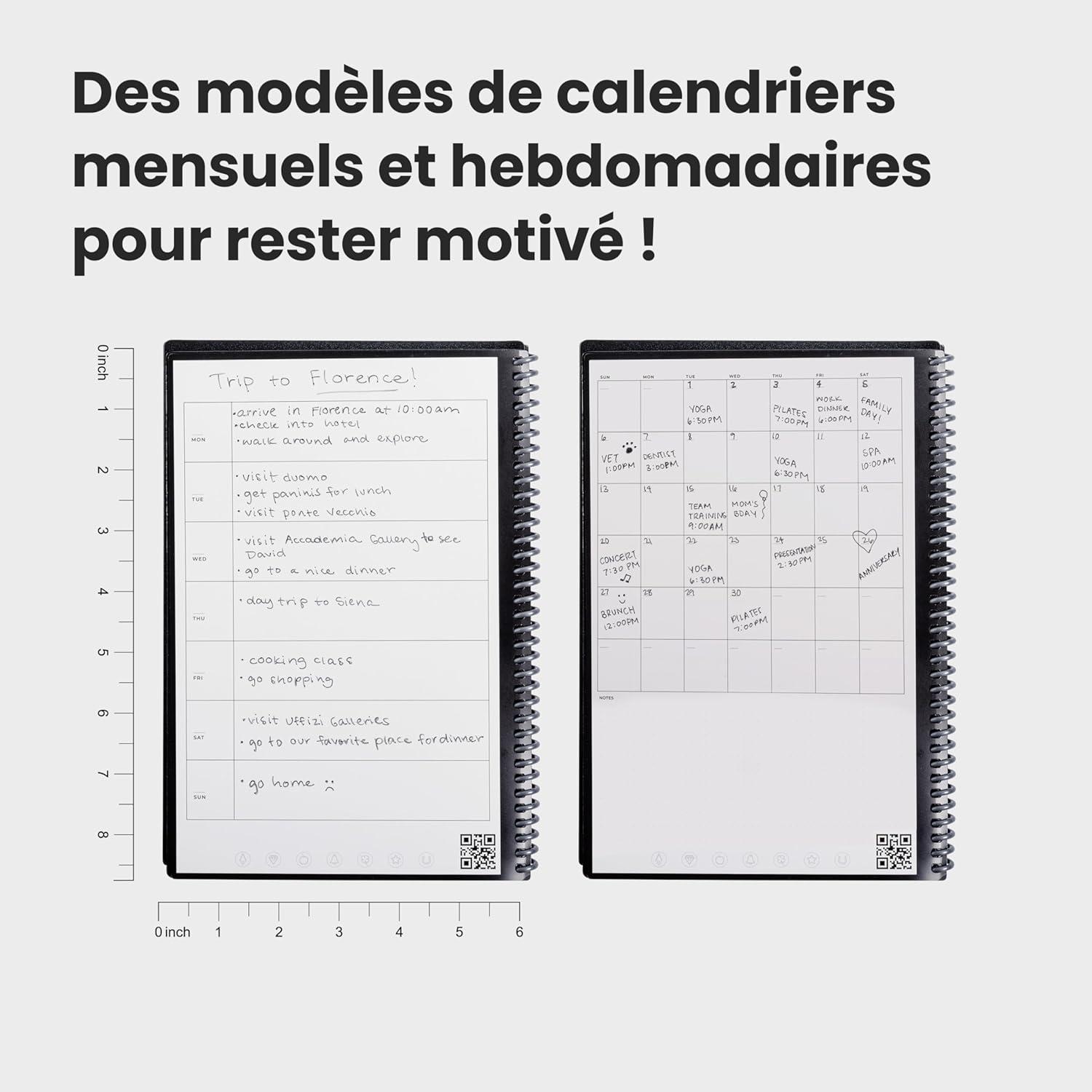 imageRocketbook Fusion Agenda Non Dat Rutilisable Taille Executive 15cm x 224cm Noir Objectifs Calendrier Mensuel et Hebdomadaire ToDo Lists Quotidiennes Pages Lignes et PointillesGirs