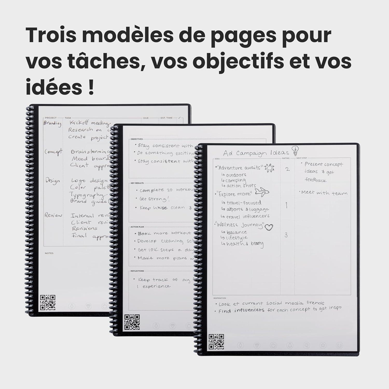 imageRocketbook Fusion Agenda Non Dat Rutilisable Taille Executive 15cm x 224cm Noir Objectifs Calendrier Mensuel et Hebdomadaire ToDo Lists Quotidiennes Pages Lignes et PointillesGris