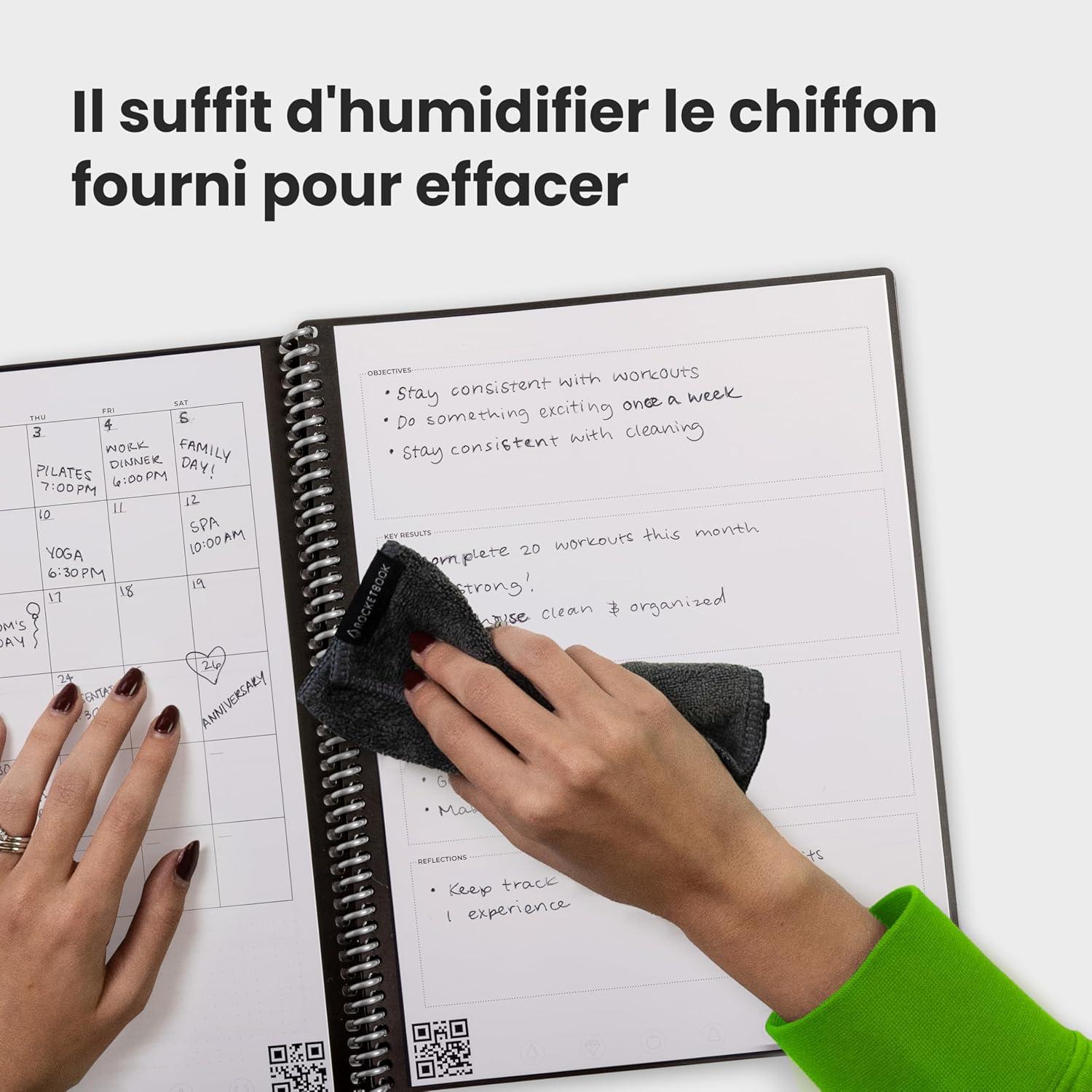 imageRocketbook Fusion Agenda Non Dat Rutilisable Taille Executive 15cm x 224cm Noir Objectifs Calendrier Mensuel et Hebdomadaire ToDo Lists Quotidiennes Pages Lignes et PointillesGirs