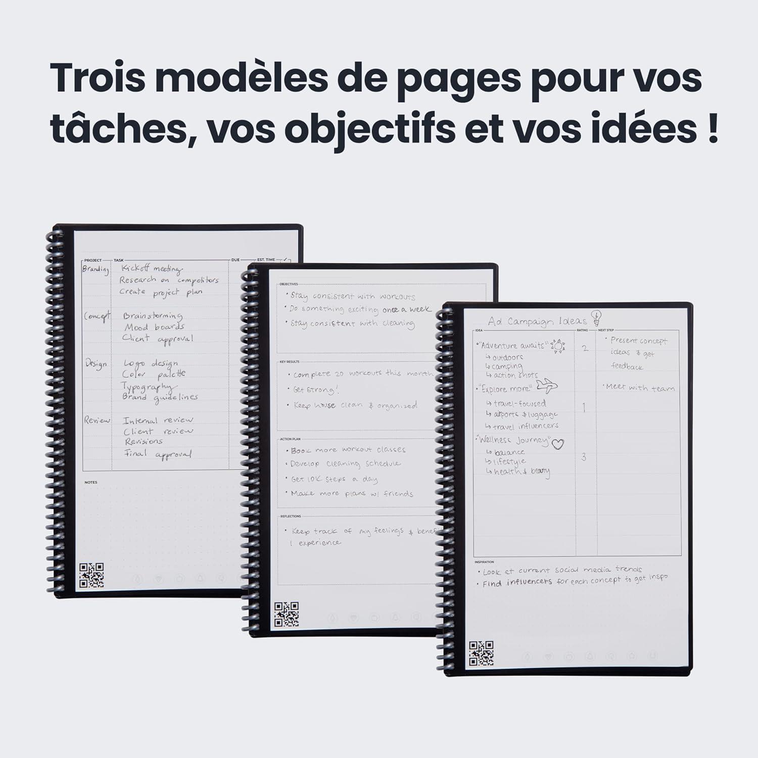 imageRocketbook Fusion Agenda Non Dat Rutilisable Taille Executive 15cm x 224cm Noir Objectifs Calendrier Mensuel et Hebdomadaire ToDo Lists Quotidiennes Pages Lignes et PointillesGirs