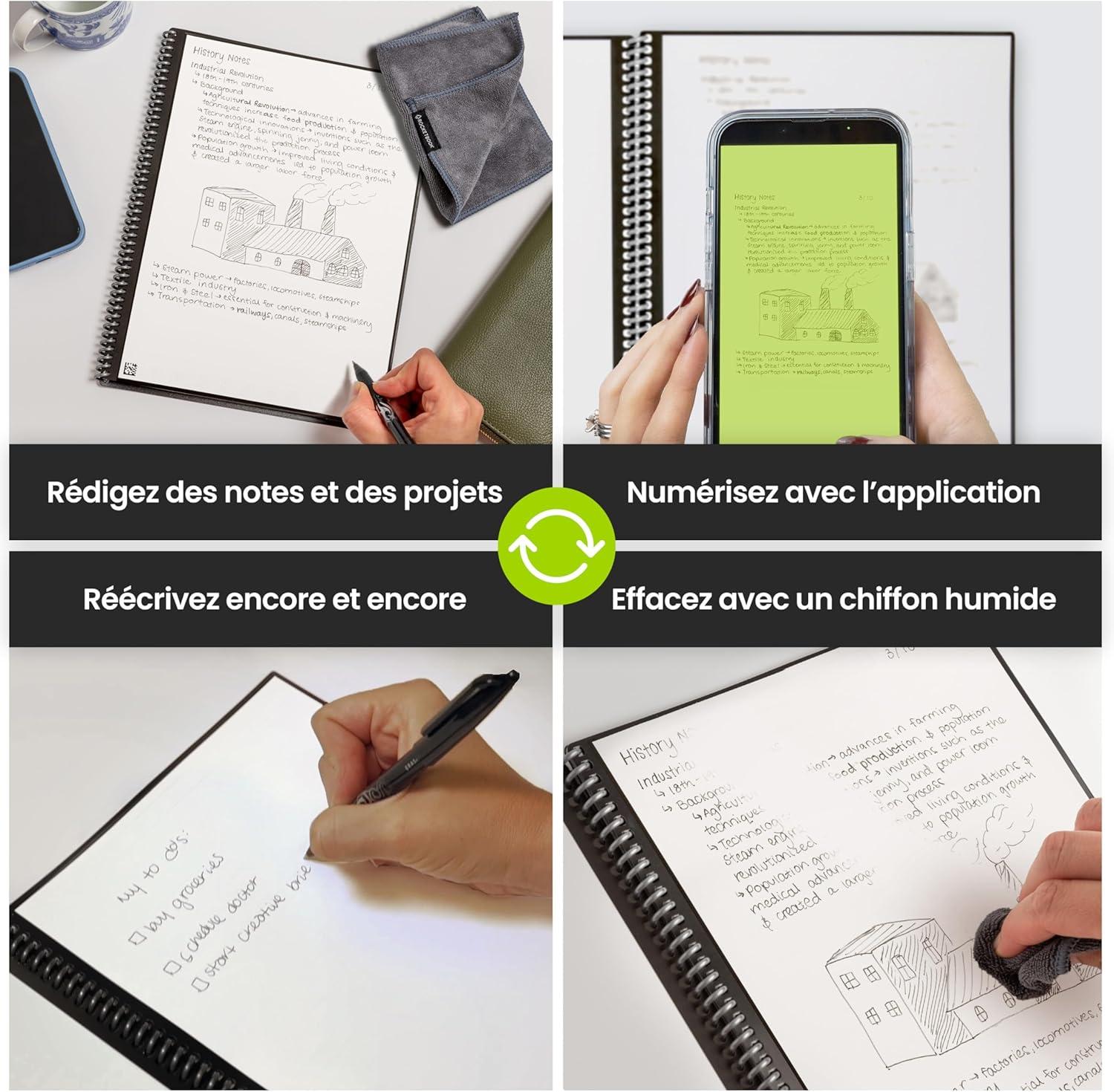 imageRocketbook Fusion Agenda Non Dat Rutilisable Taille Executive 15cm x 224cm Noir Objectifs Calendrier Mensuel et Hebdomadaire ToDo Lists Quotidiennes Pages Lignes et PointillesGirs
