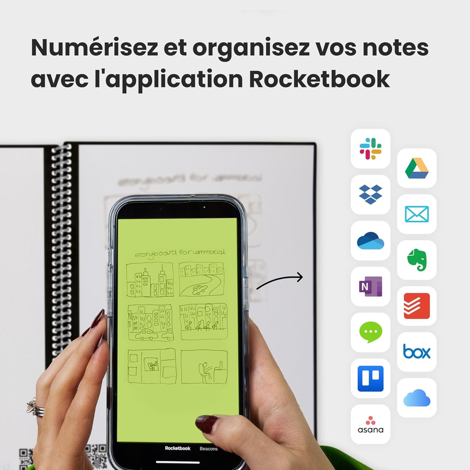imageRocketbook Fusion Agenda Non Dat Rutilisable Taille Executive 15cm x 224cm Noir Objectifs Calendrier Mensuel et Hebdomadaire ToDo Lists Quotidiennes Pages Lignes et PointillesGris