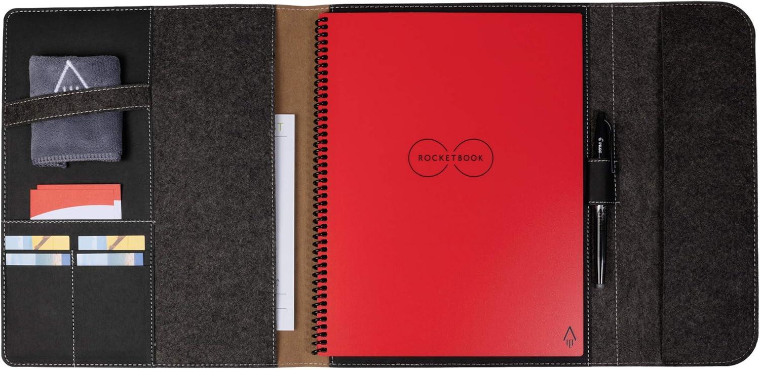 imageRocketbook Smart Notebook Folio Cover 100 Recyclable Biodegradable Cover with Pen Holder Magnetic Clasp ampamp Inner Storage Dark Matter Black Letter Size 85quot x 11quot