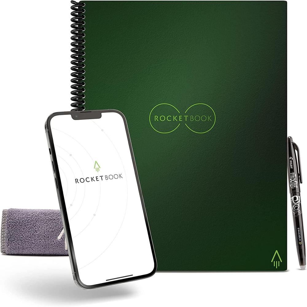 imageRocketbook Core Cahier de Note Effacable Rutilisable Bloc Note Numerique Notebook A5 Noir Carnet Spirale Page Blanche Pointill Stylo Effacables Pilot Frixion Inclus Gadget Insolite UtileVert