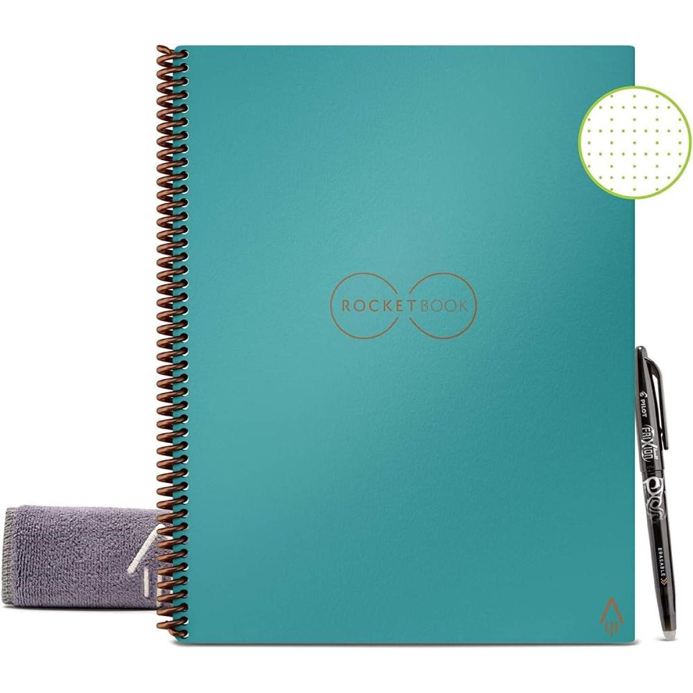 imageRocketbook Core Cahier de Note Effacable Rutilisable Bloc Note Numerique Notebook A5 Teal Carnet Spirale Page Blanche Pointill Stylo Effacables Pilot Frixion Inclus Gadget Insolite UtileBleu canard