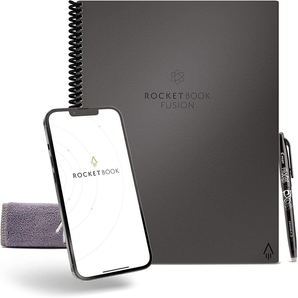 imageRocketbook Fusion Cahier de Notes Effacable To Do List Bloc Note Numerique Planificateur Notebook A5 Noir Listes de Tches Carnet Spirale 7 Styles Gadget Stylo Effacables Pilot Frixion InclusGris