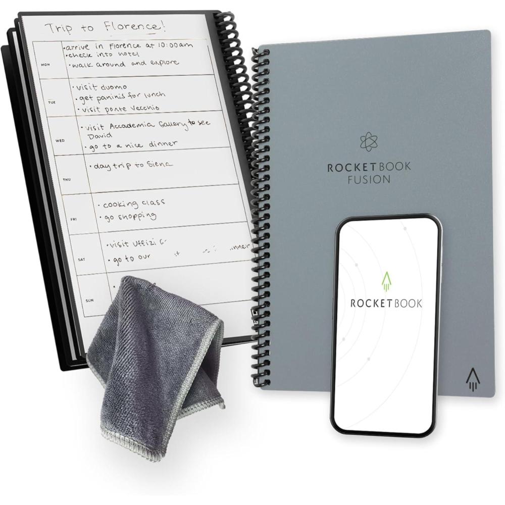 imageRocketbook Fusion Agenda Non Dat Rutilisable Taille Executive 15cm x 224cm Noir Objectifs Calendrier Mensuel et Hebdomadaire ToDo Lists Quotidiennes Pages Lignes et PointillesGirs