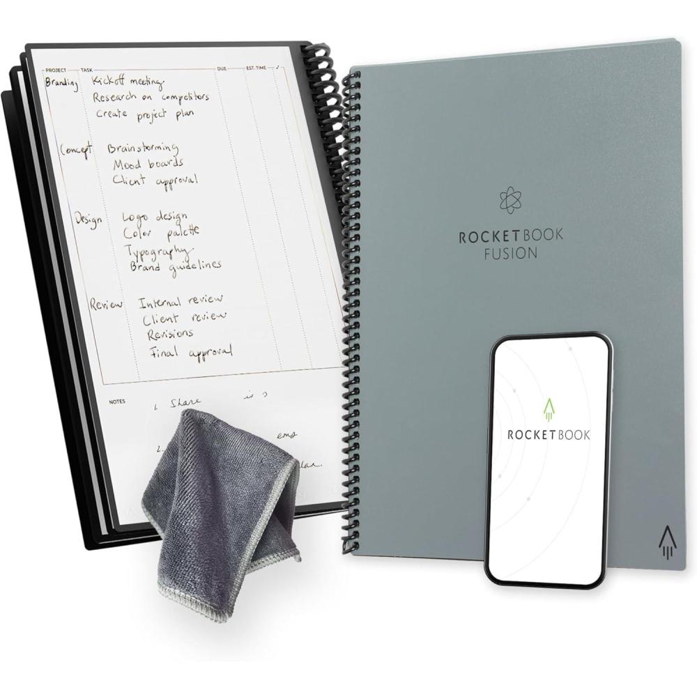 imageRocketbook Fusion Agenda Non Dat Rutilisable Taille Executive 15cm x 224cm Noir  Objectifs Calendrier Mensuel et Hebdomadaire  ToDo Lists  Quotidiennes Pages Lignes et PointillesGris