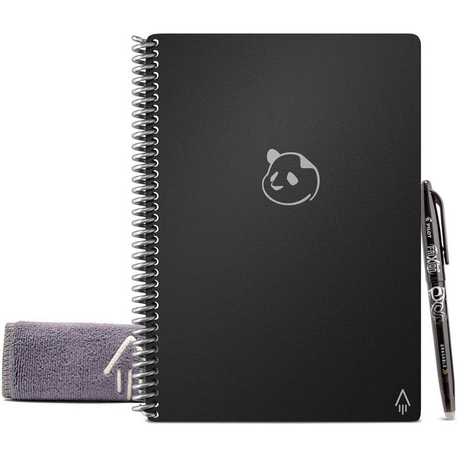 imageRocketbook Panda Planner  Agenda scolaire journalier rutilisable avec 1 stylo Pilot Frixion et 1 chiffon en microfibre inclus  Couverture noire format A5