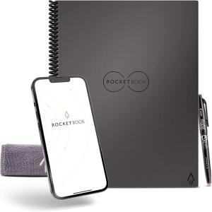 Rocketbook Core Cahier de Note Effacable – Réutilisable Bloc Note Numerique, Notebook A5 Noir Carnet Spirale Page Blanche à Pointillé, Stylo Effacables Pilot Frixion Inclus, Gadget Insolite Utile(Gris)
