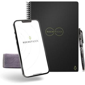 Rocketbook Core Cahier de Note Effacable – Réutilisable Bloc Note Numerique, Notebook A5 Teal Carnet Spirale Page Blanche à Pointillé, Stylo Effacables Pilot Frixion Inclus, Gadget Insolite Utile(Noir)