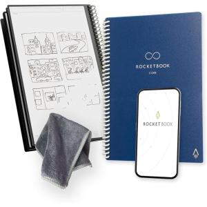 Rocketbook Core Carnet de Notes à Spirales Réutilisable, Taille Letter 21 cm x 29,7 cm, Noir – Pointillé, Connecté à l’Application, Effaçable, Couverture Durable, École, Travail et Projets Créatifs(Bleu Marine)