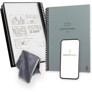 Rocketbook Core Carnet de Notes à Spirales Réutilisable, Taille Letter 21 cm x 29,7 cm, Noir – Pointillé, Connecté à l’Application, Effaçable, Couverture Durable, École, Travail et Projets Créatifs(Gris)