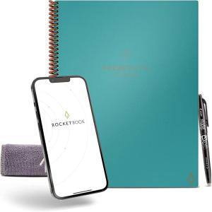 Rocketbook Fusion – Cahier de Notes Effacable, To Do List Bloc Note Numerique, Planificateur, Notebook A5 Noir, Listes de Tâches Carnet Spirale, 7 Styles, Gadget Stylo Effacables Pilot Frixion Inclus(Bleu canard)
