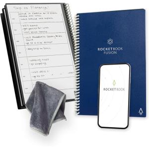 Rocketbook Fusion Agenda Non Daté Réutilisable, Taille Executive 15 cm x 22,4 cm, Noir – Objectifs, Calendrier Mensuel et Hebdomadaire, « To-Do Lists » Quotidiennes, Pages Lignées et Pointillées(Bleu Marine)