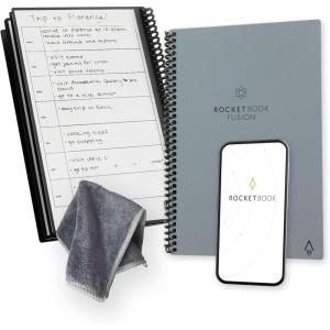 Rocketbook Fusion Agenda Non Daté Réutilisable, Taille Executive 15 cm x 22,4 cm, Noir – Objectifs, Calendrier Mensuel et Hebdomadaire, « To-Do Lists » Quotidiennes, Pages Lignées et Pointillées(Girs)