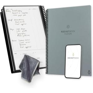 Rocketbook Fusion Agenda Non Daté Réutilisable, Taille Executive 15 cm x 22,4 cm, Noir – Objectifs, Calendrier Mensuel et Hebdomadaire, « To-Do Lists » Quotidiennes, Pages Lignées et Pointillées(Gris)